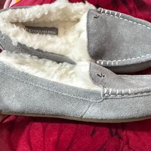 Koolaburra Light Grey Suede Shearling Moccasin Slippers